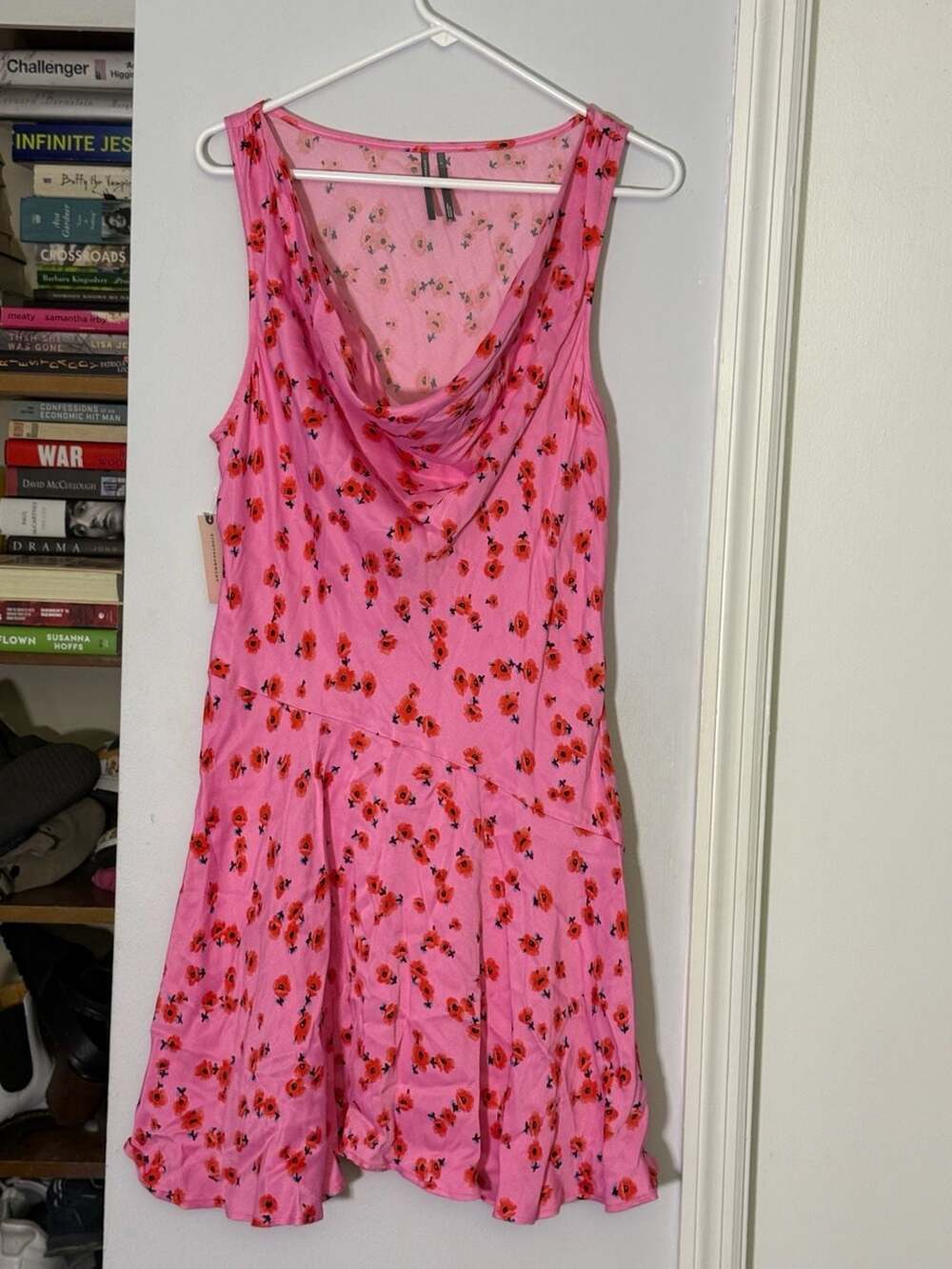 Anthropologie Cowl-Neck Satin Mini Dress Pink Floral Size L